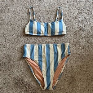 J. Crew Blue and Cream Striped Bikini Set, S